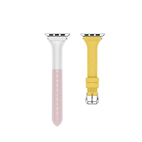 Leather Strap Watch Band For Apple Series 5 4 3 2 1 White Pink Yellow Watch Bands