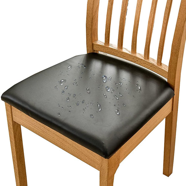 Pu Leather Stretch Chair Seat Cover Solid Waterproof Oilproof Dining Protector Chair Covers