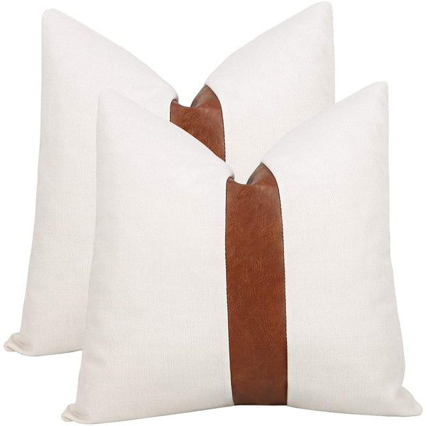 Pu Leather Throw Pillow Covers Farmhouse Decor Stripe Patchwork Modern Cushion Covers