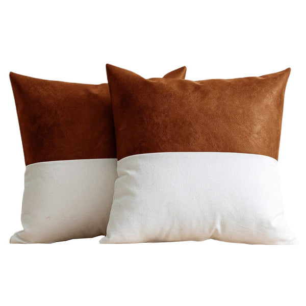 Pu Leather Throw Pillow Covers Farmhouse Decor Stripe Patchwork Modern Cushion Covers