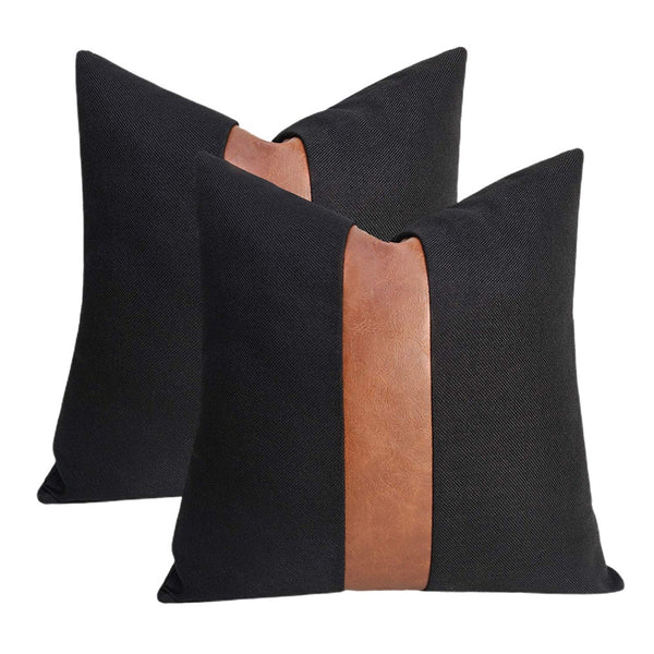 Pu Leather Throw Pillow Covers Farmhouse Decor Stripe Patchwork Modern Square Cushion