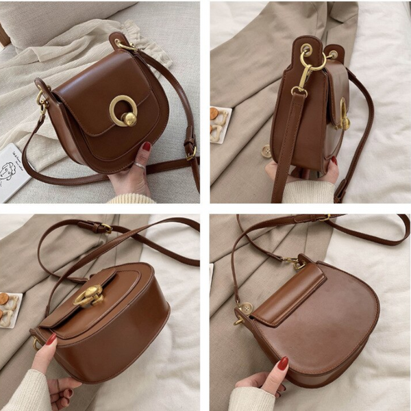 Pu Leather Saddle Fashion Shoulder Simple Bag Lady Solid Colour Handbags Women's Bags & Handbags