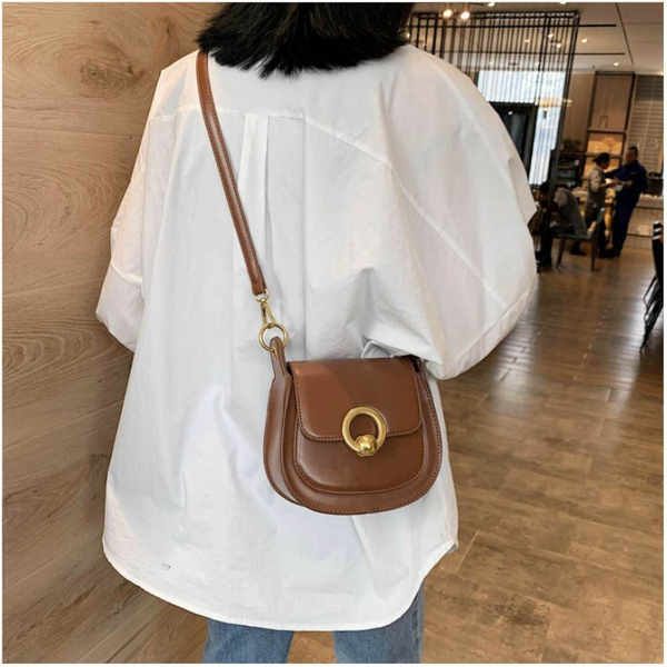 Pu Leather Saddle Fashion Shoulder Simple Bag Lady Solid Colour Handbags Women's Bags & Handbags