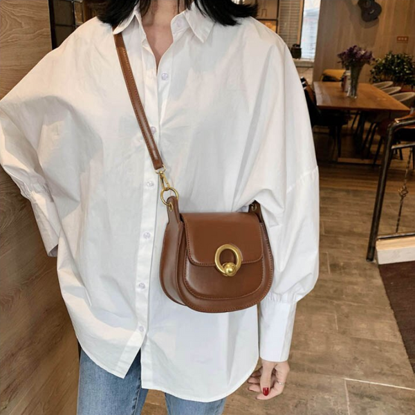 Pu Leather Saddle Fashion Shoulder Simple Bag Lady Solid Colour Handbags Women's Bags & Handbags