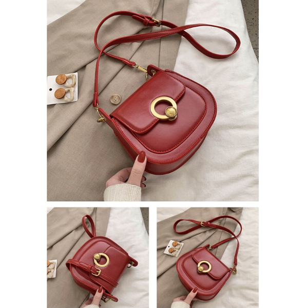 Pu Leather Saddle Fashion Shoulder Simple Bag Lady Solid Colour Handbags Women's Bags & Handbags