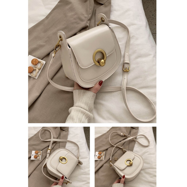 Pu Leather Saddle Fashion Shoulder Simple Bag Lady Solid Colour Handbags Women's Bags & Handbags