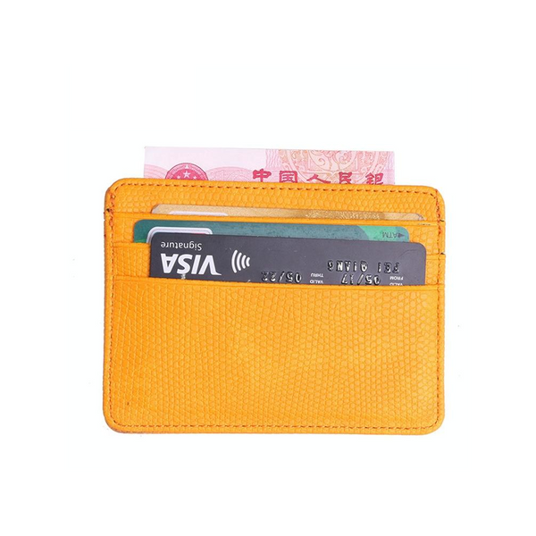 Pu Rfid Card Holder With Lizard Pattern Yellow Business Card Holders