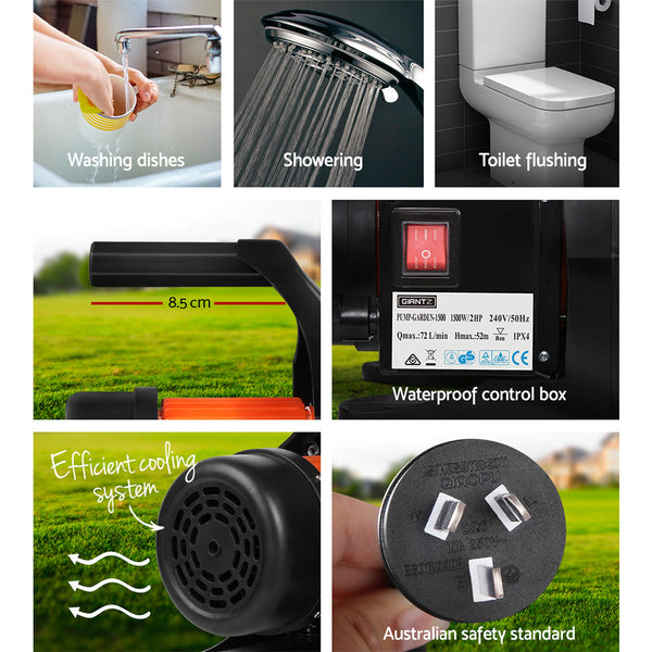 Giantz 1500W High Pressure Garden Water Pump With Auto Controller Water Pumps & Pressure Tanks