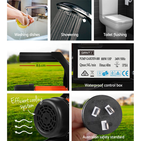 Giantz 800W High Pressure Garden Water Pump With Auto Controller Water Pumps & Pressure Tanks