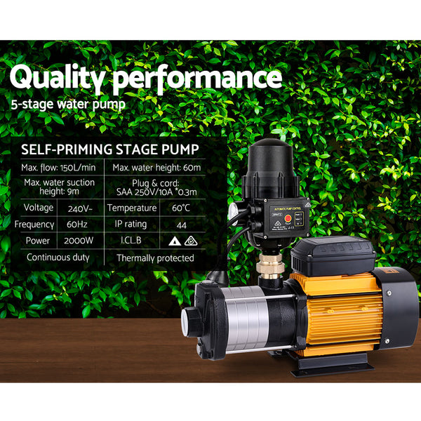 Giantz Multi Stage Water Pump Pressure Rain Tank Garden Farm House Irrigation 2500W Water Pumps & Pressure Tanks