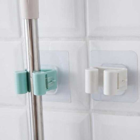 Punch Free Mop Hanging Storage Hook For Bathroom Baby Blue