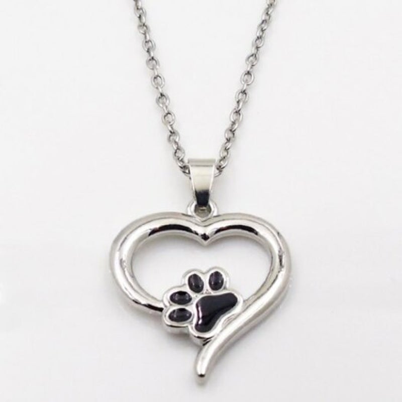 Veile Studios Puppy Kitty Paw Heart Pendant Necklace Silver Necklaces & Pendants