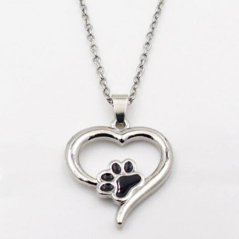 Veile Studios Puppy Kitty Paw Heart Pendant Necklace Silver Necklaces & Pendants