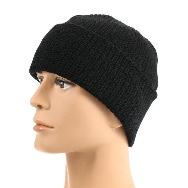 Pure Color Striped Warm Knitting Wool Beanie Outdoor Riding Unisex Knitted Hat Black Beanies