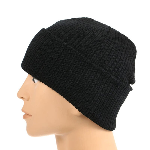 Pure Color Striped Warm Knitting Wool Beanie Outdoor Riding Unisex Knitted Hat Black Beanies