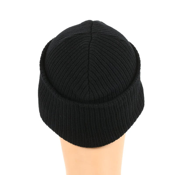Pure Color Striped Warm Knitting Wool Beanie Outdoor Riding Unisex Knitted Hat Black Beanies