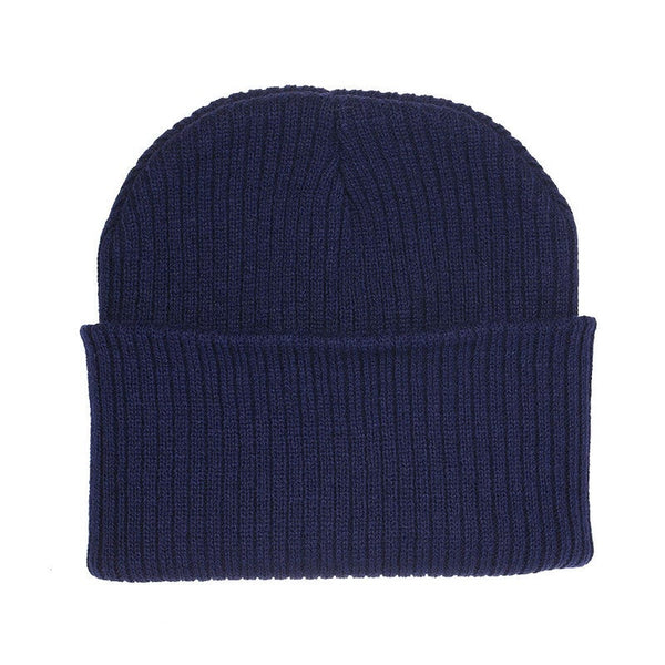 Pure Color Striped Warm Knitting Wool Beanie Outdoor Riding Unisex Knitted Hat Deep Blue