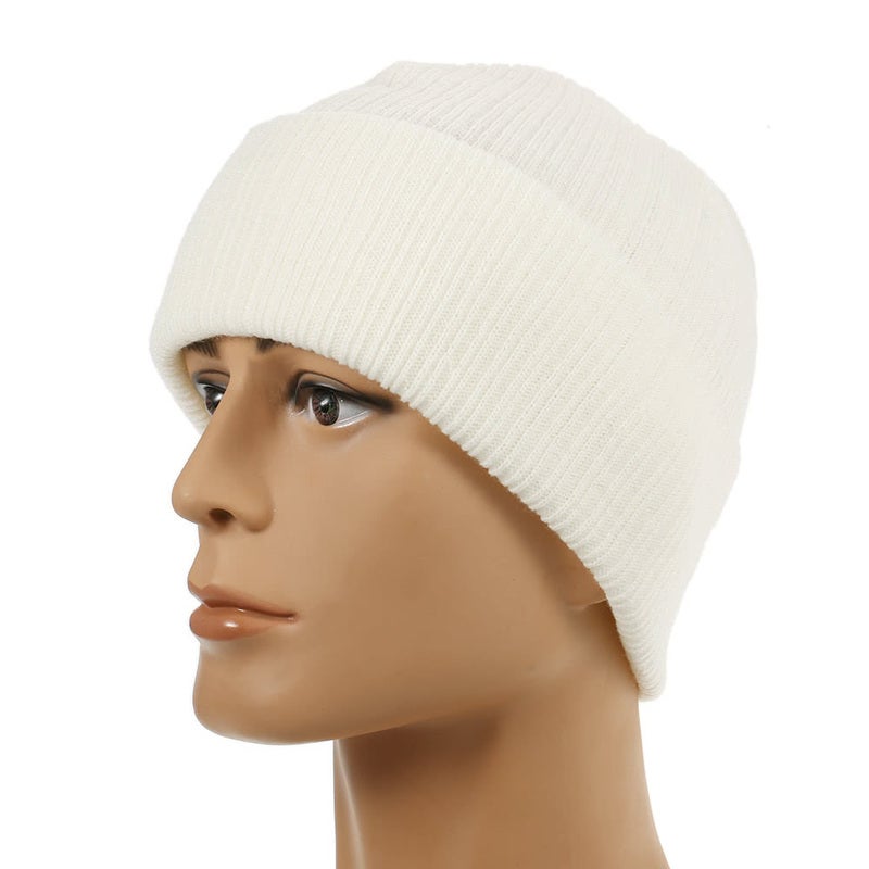 Pure Color Striped Warm Knitting Wool Beanie Outdoor Riding Unisex Knitted Hat White Beanies