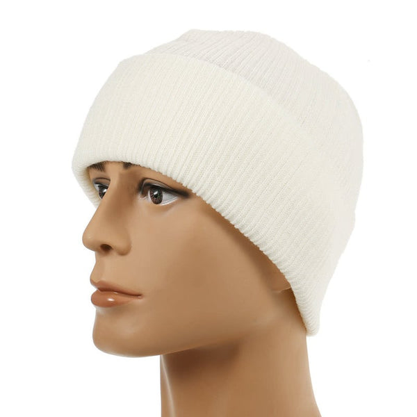 Pure Color Striped Warm Knitting Wool Beanie Outdoor Riding Unisex Knitted Hat White Beanies