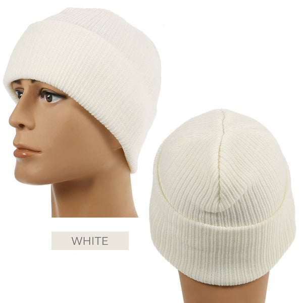 Pure Color Striped Warm Knitting Wool Beanie Outdoor Riding Unisex Knitted Hat White Beanies