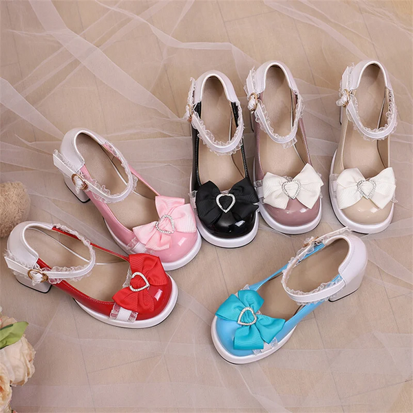 Candy Colour Girls Mary Janes Lolita Shoes Cosplay High Ruffles Bowknot Heels