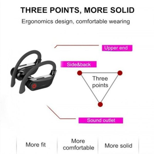 Q62 Bluetooth Earphone Ultra Long Wireless Headset Waterproof Stereo Hands Free Black Earbuds