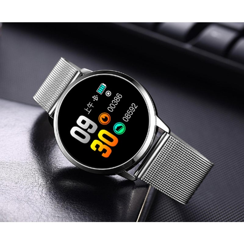 Q8 Smart Watch For Monitoring Heart Rate Blood Pressure Silver Steel Smart Watches