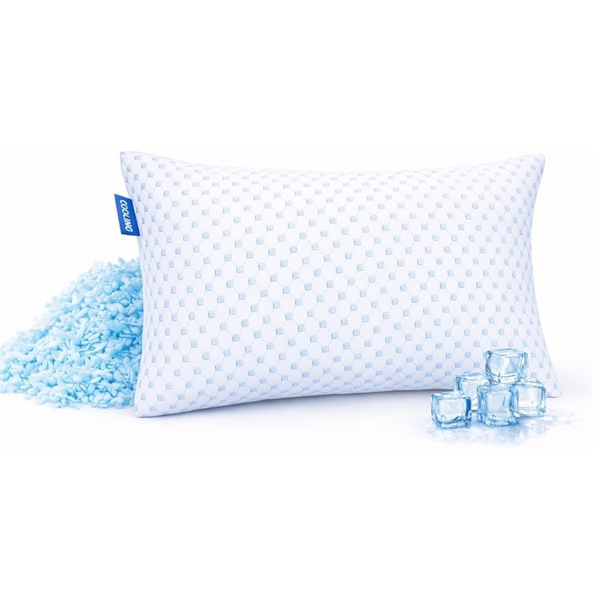 Queen Size Cooling Pillow With Shredded Memory Foam And Gel Infusion Adjustable Loft Breathable Dual Sided Cover 20" X 30" White | Other Sizes Availab