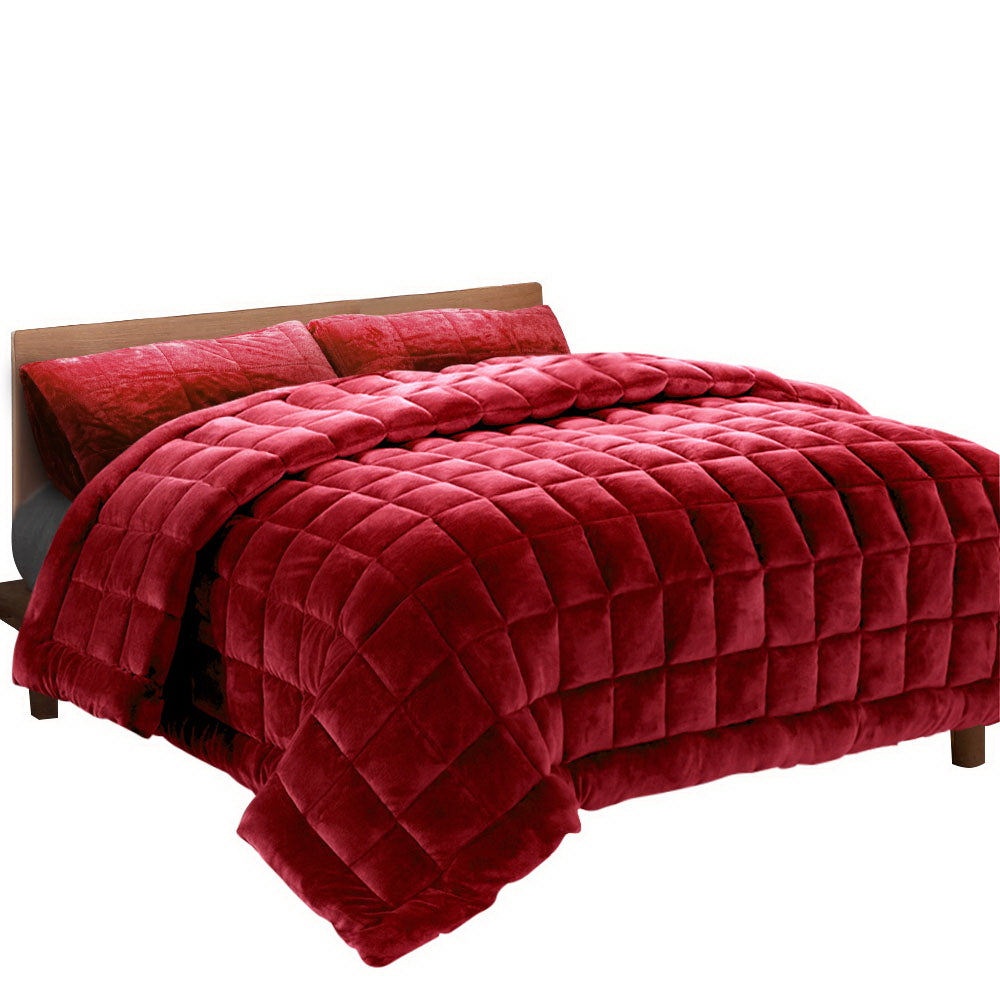 Giselle Faux Mink Quilt Super King Burgundy Super King Doonas