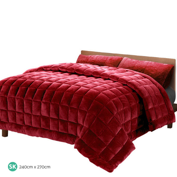 Giselle Faux Mink Quilt Super King Burgundy Super King Doonas