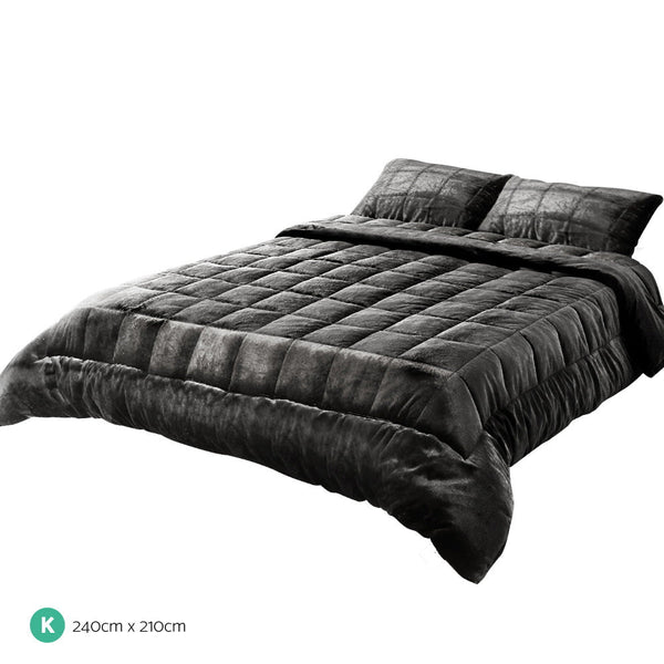 Giselle Faux Mink Quilt King Size Charcoal King Doonas