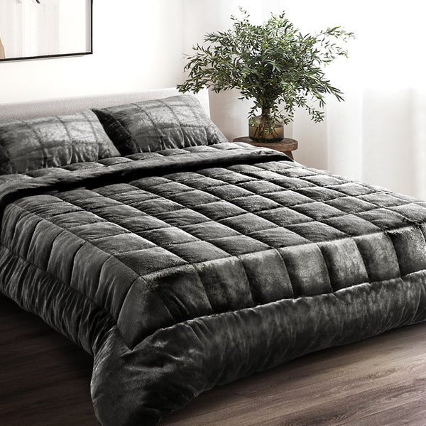 Giselle Faux Mink Quilt King Size Charcoal King Doonas