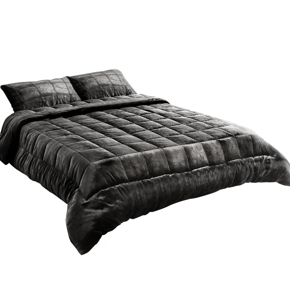Giselle Faux Mink Quilt Super King Charcoal Super King Doonas