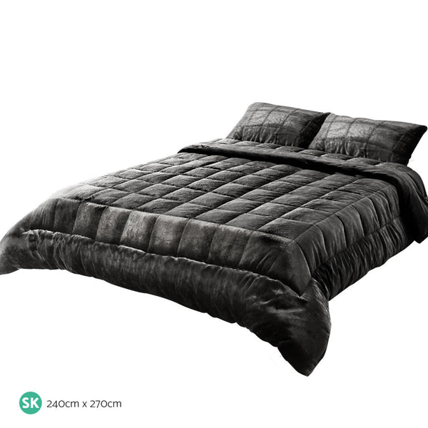 Giselle Faux Mink Quilt Super King Charcoal Super King Doonas