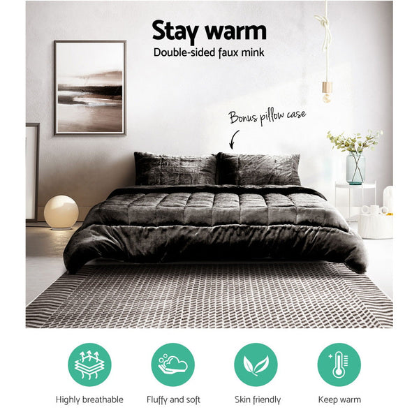 Giselle Faux Mink Quilt Super King Charcoal Super King Doonas