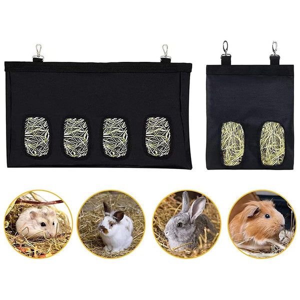 Rabbit Hay Feeder Bunny Bag Rabbits Fabric Hanging Pet Cage Hooks Easy Hay Nets & Bags