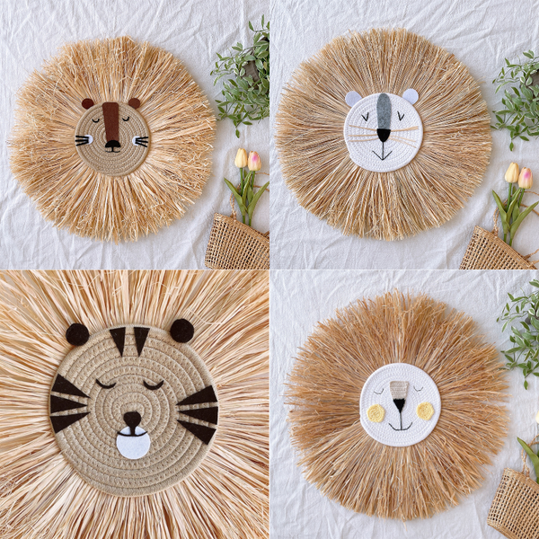 Raffia Animal Face Wall Hanging Children Bedroom Decorations Posters & Wall Hangings