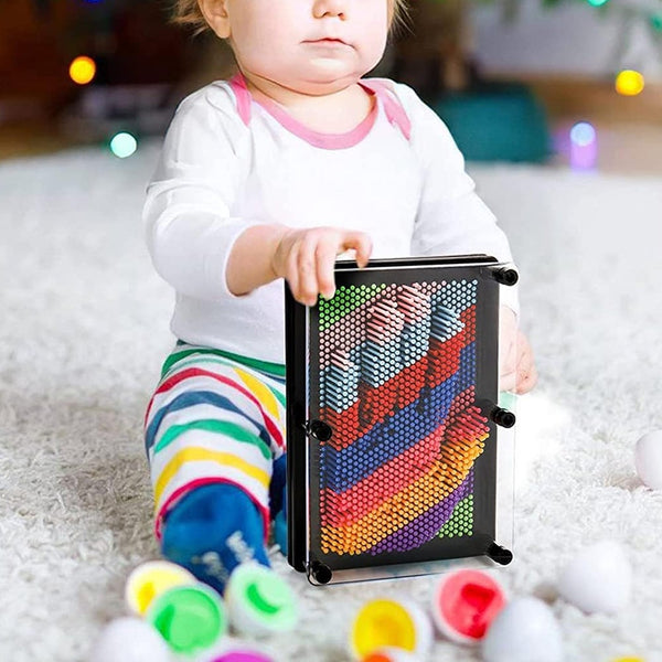 Rainbow 3D Pin Art Board Toy Sculpture For Kids With Colorful Plastic Pins And Other Classic Toys