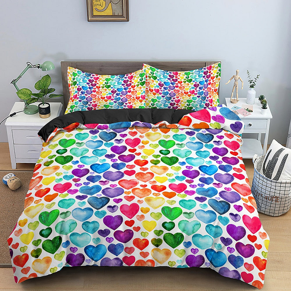Rainbow Hearts Single Bed Duvet Cover Set Children's Quilt Covers