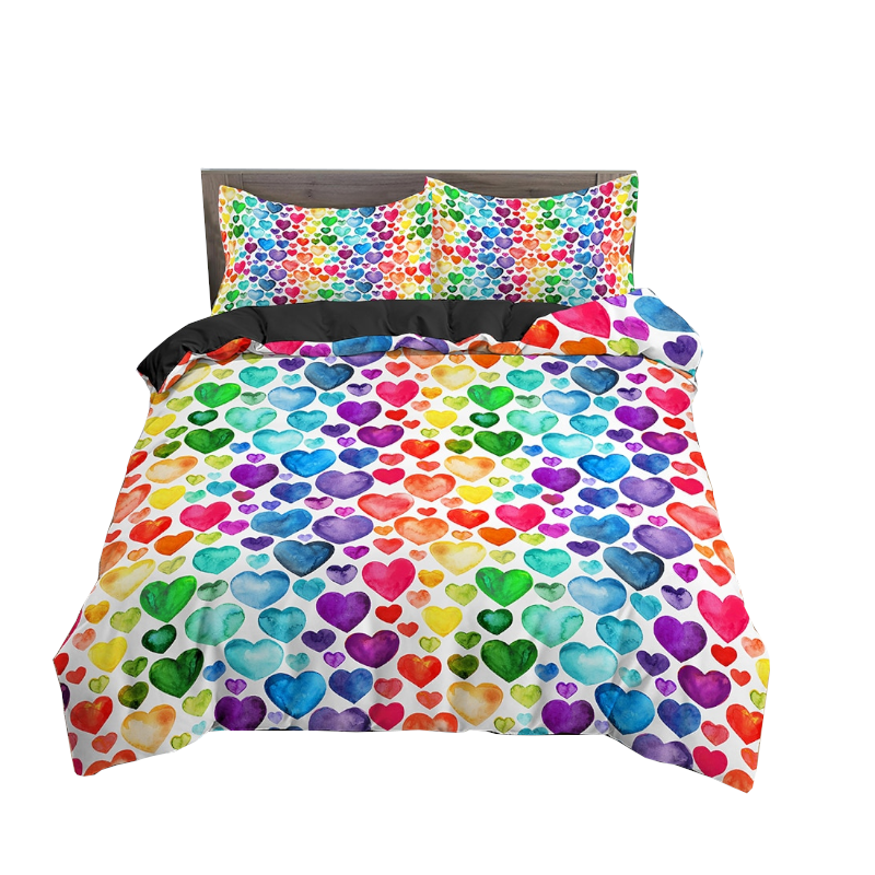 Rainbow Hearts Single Bed Duvet Cover Set Children's Quilt Covers