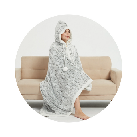 Ramesses Faux Fur Hooded Robe Grey Blankets