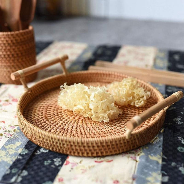 Rattan Round Basket Serving Tray Decor Trays