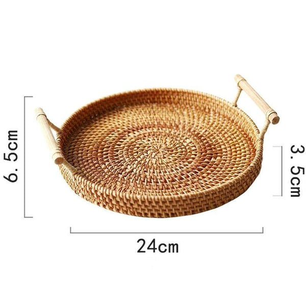 Rattan Round Basket Serving Tray Decor Trays