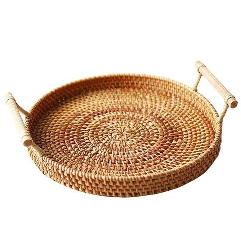 Rattan Round Basket Serving Tray Decor Trays