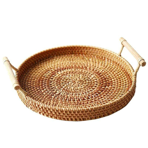 Rattan Round Basket Serving Tray Decor Trays