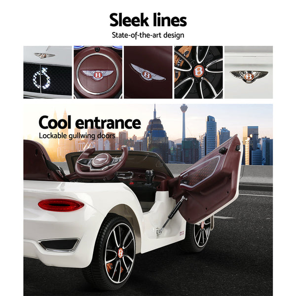 Rigo Kids Bentley Ride On Car Licensed Electric Toys 12V Battery Remote Cars White Kids Ride On Toys