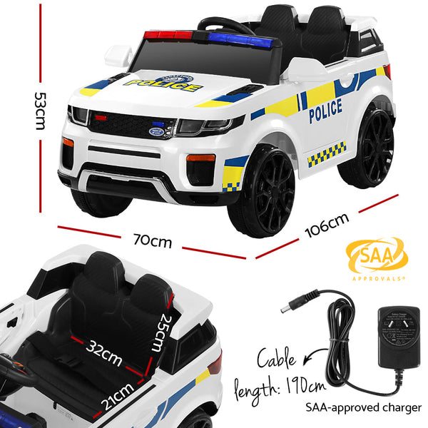 Rigo Kids Ride On Car Electric Patrol Police Toy Cars Remote Control 12V White Kids Ride On Toys