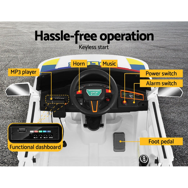 Rigo Kids Ride On Car Electric Patrol Police Toy Cars Remote Control 12V White Kids Ride On Toys