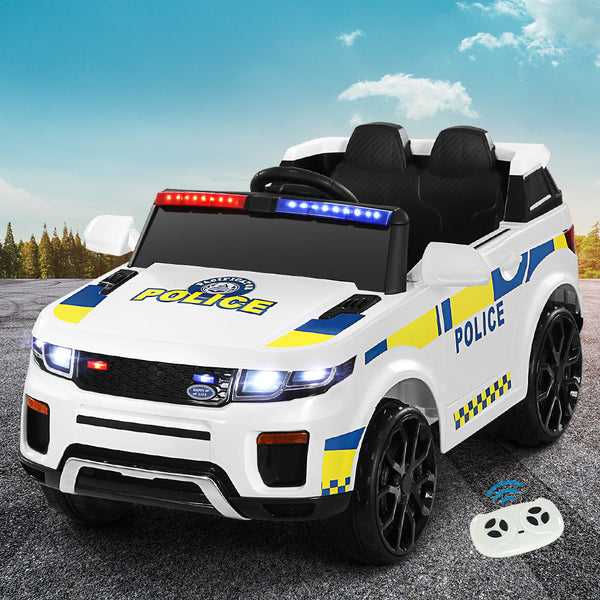 Rigo Kids Ride On Car Electric Patrol Police Toy Cars Remote Control 12V White Kids Ride On Toys