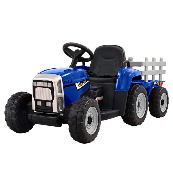 Rigo Kids Ride On Car Tractor Trailer Toy Electric Cars 12V Battery Blue Kids Ride On Toys